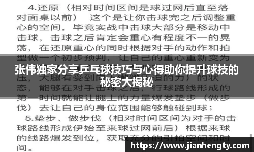 张伟独家分享乒乓球技巧与心得助你提升球技的秘密大揭秘